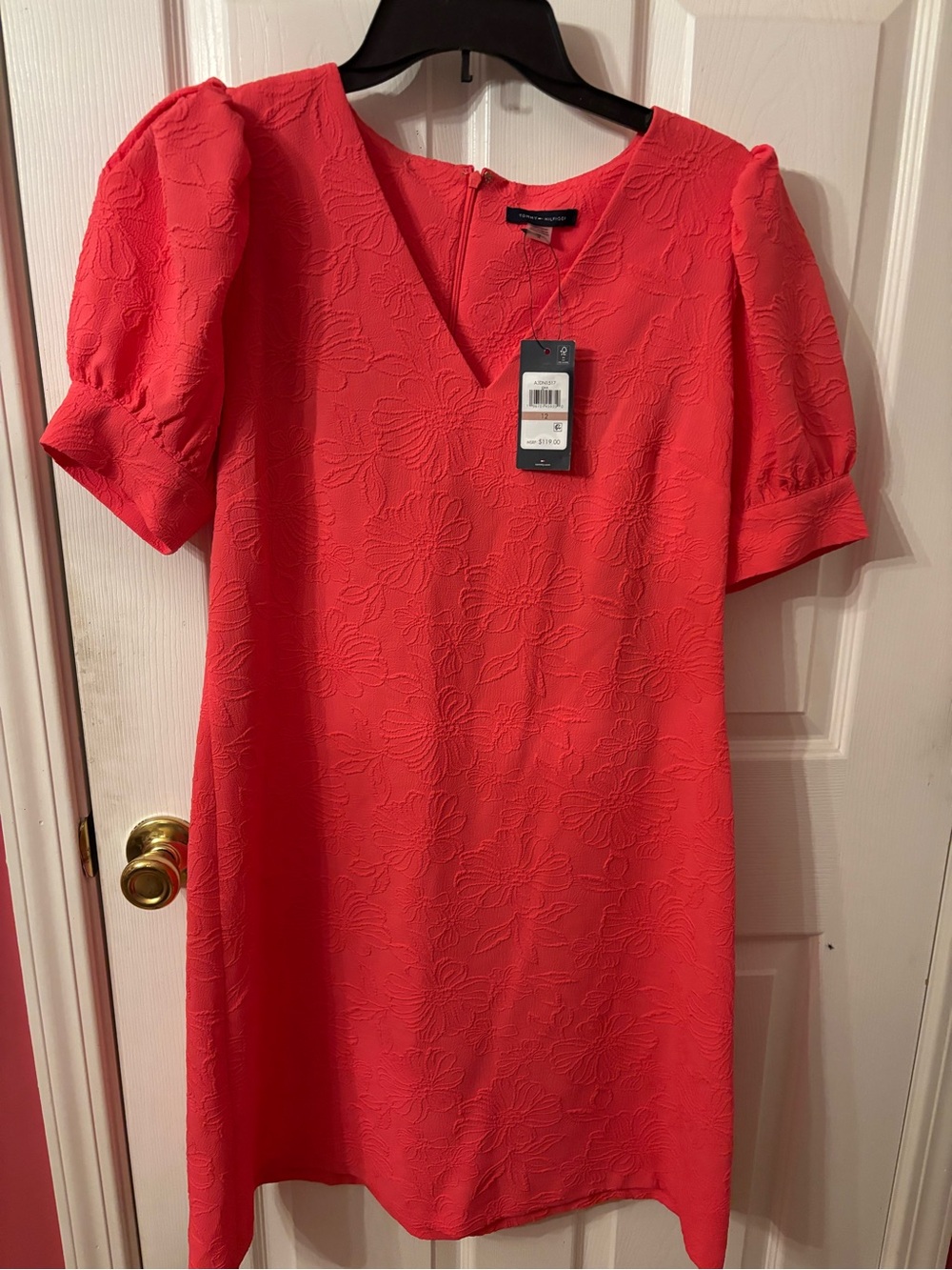Tommy Hilfiger Coral Textured V-Neck Shift Dress SZ 12 new with tags!
